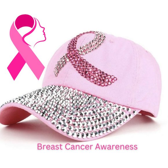Rhinestone Breast Cancer Awareness Adjustable Baseball Cap - Picture 1 of 2